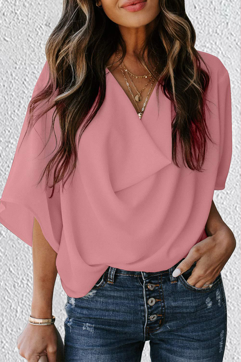 Camisetas de cuello en V con volantes lisos