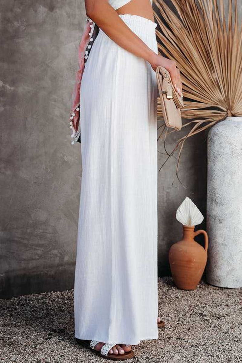 Solide Split Joint Loose High Waist Wide Leg Solid Color Bottoms