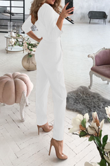 Einfarbiger Patchwork-Overall mit Umlegekragen und normaler Passform