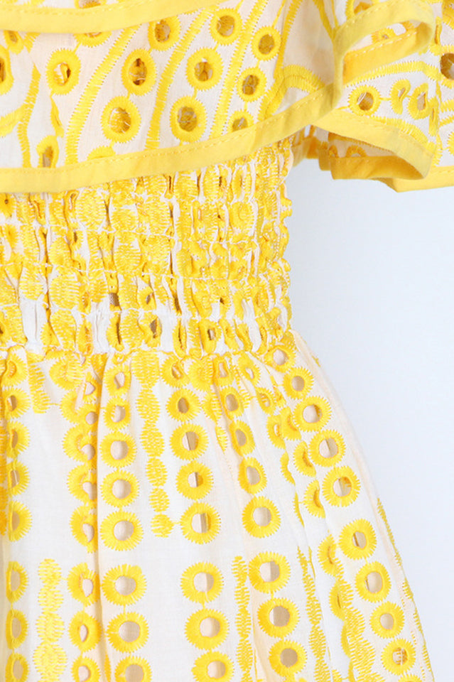 Tulum – Schulterfreies Kleid mit Lochstickerei