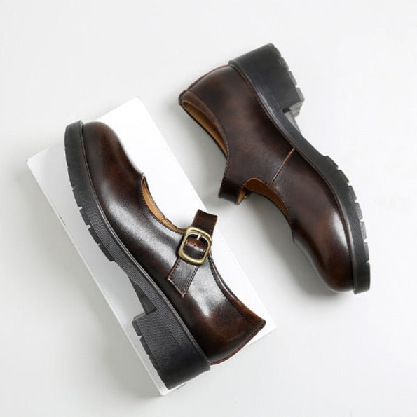 Mary Janes Schuhe, klobige Uniform-Abendschuhe aus Leder