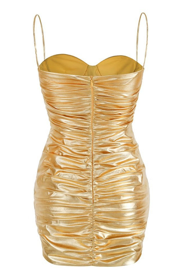 Corin gerafftes Metallic-Minikleid