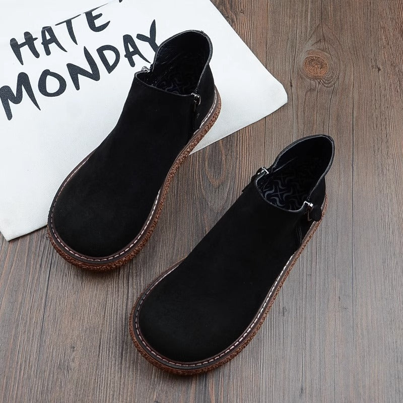 Botas cómodas de ante retro con cremallera y cabeza redonda