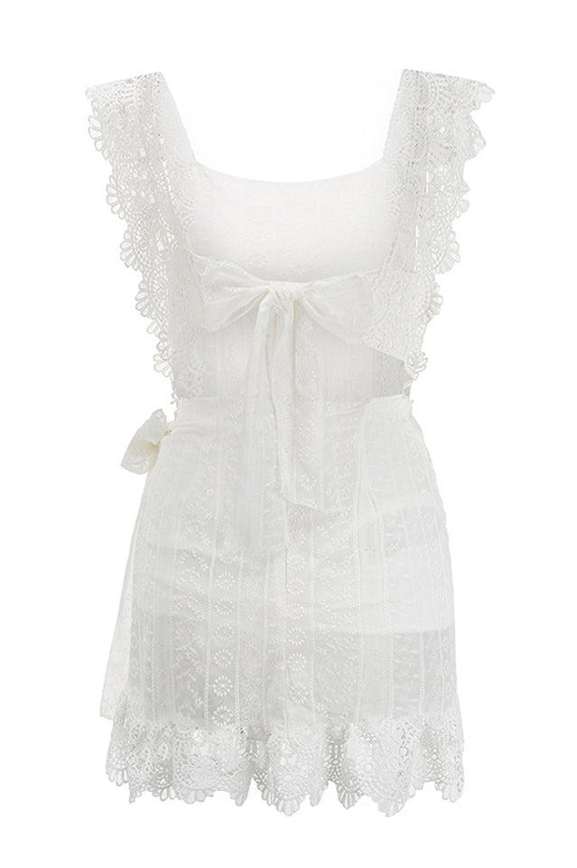 Boho Lace Ruffle Mini Beach Dress