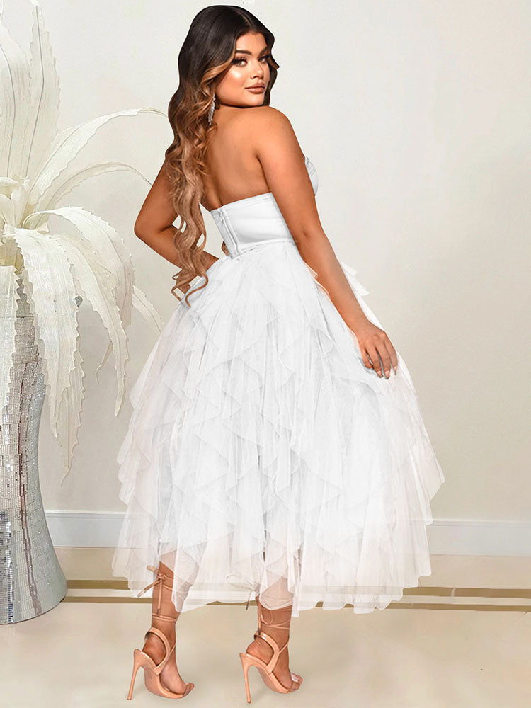 Strassbesetztes Midi-Ballkleid aus Tüll