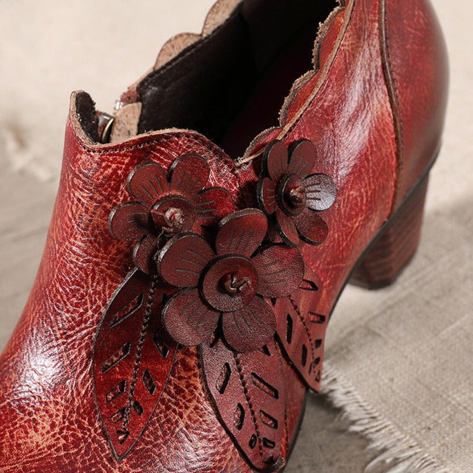 Botas de tacón de piel auténtica, estilo bohemio, estilo vintage