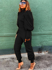 Zweiteiliges Oberteil mit Laternenärmeln und langer Hose