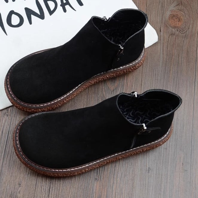 Botas cómodas de ante retro con cremallera y cabeza redonda