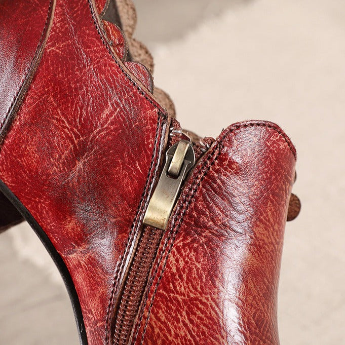 Botas de tacón de piel auténtica, estilo bohemio, estilo vintage