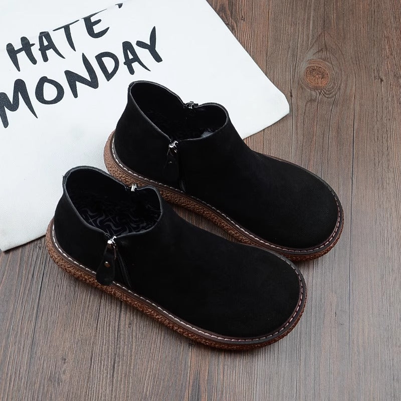 Botas cómodas de ante retro con cremallera y cabeza redonda