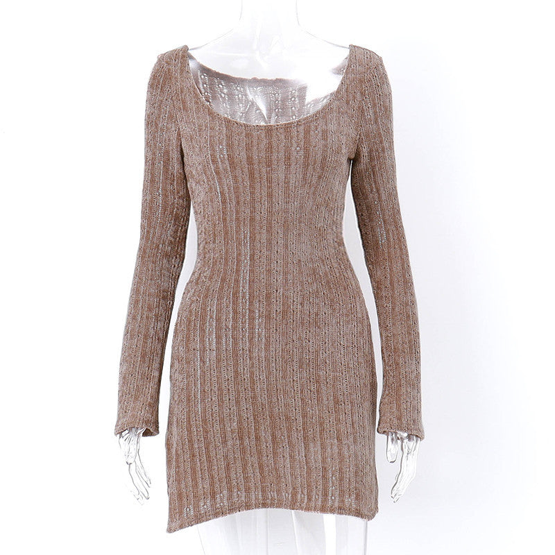 Vintage Chenille Langarm Minikleid