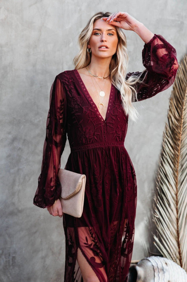 Vestido largo de encaje bohemio