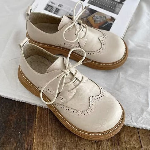 Zapatos retro con cordones y suela gruesa para mujer, de cuero británico, estilo muñeca de cabeza grande, Mori Girl