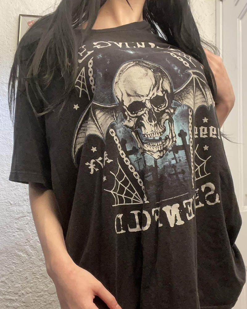 Umbriel – Oversize-T-Shirt mit Grunge-Grafik im Totenkopf-Stil