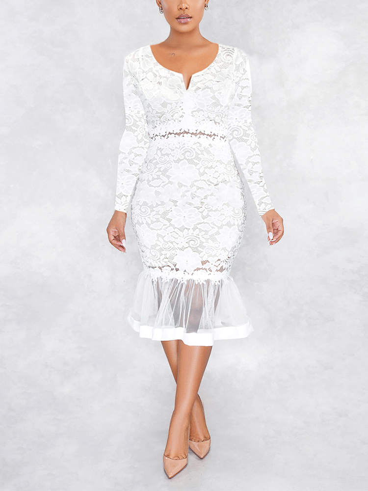 Midikleid mit Fischschwanz und Reißverschluss aus Spitze