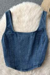 Denim Design Camisole Square Neck Zipper High Street Damen Tank Top