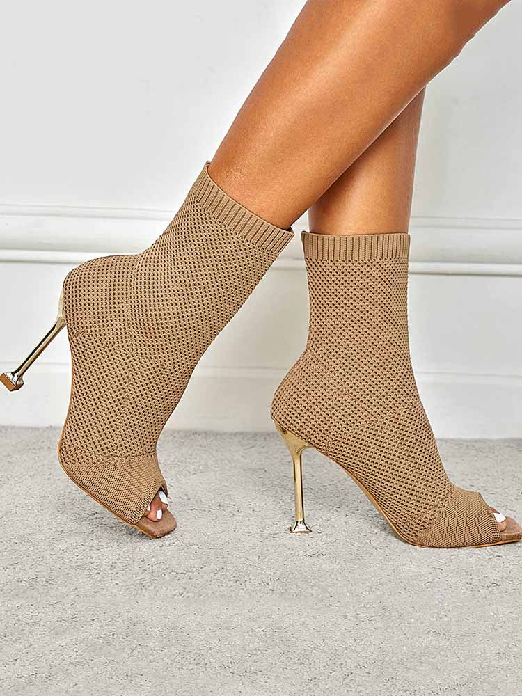 Sock Boots mit Peep-Toe und Stiletto-Absatz