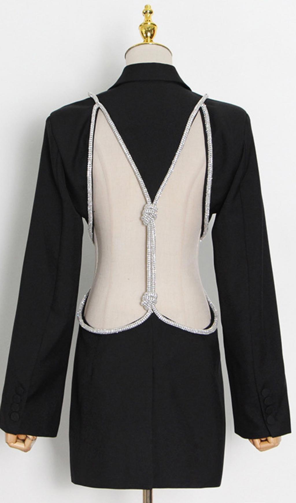 Black Diamond Chain Backless Mini Dress