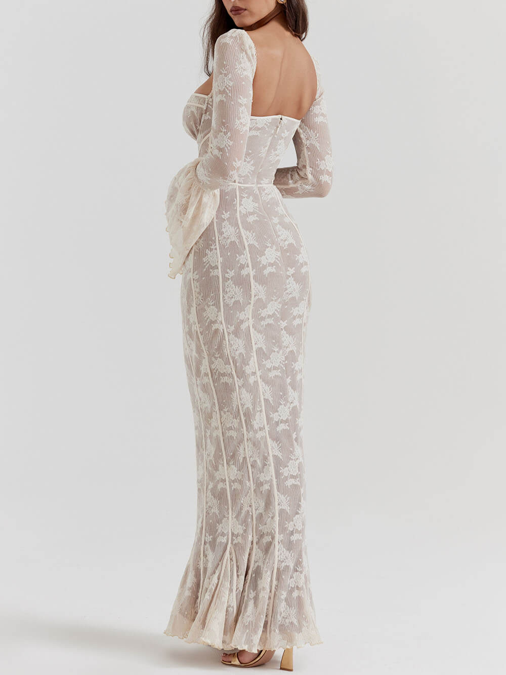 Vintage Creme Stilvolles Maxikleid aus Spitze