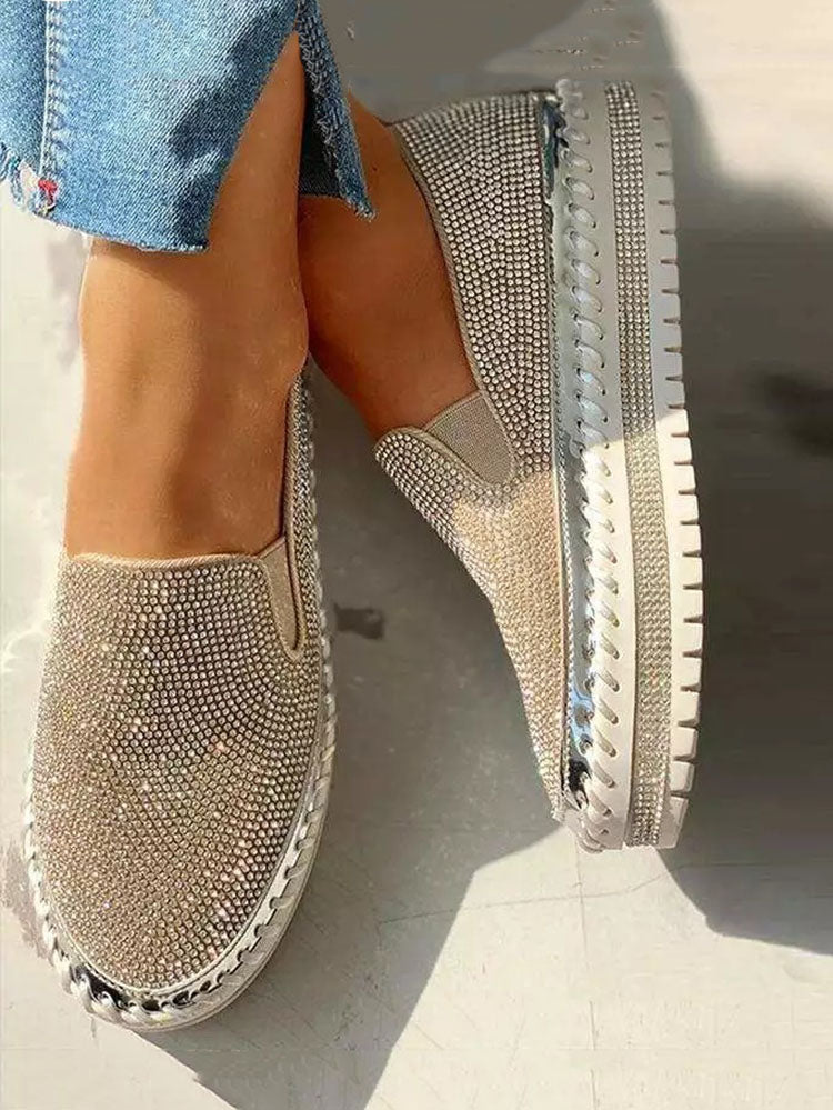 Zapatos sin cordones con plataforma y diamantes de imitación
