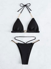 Multicolor Neck V-neck Three-point Split Swimsuit