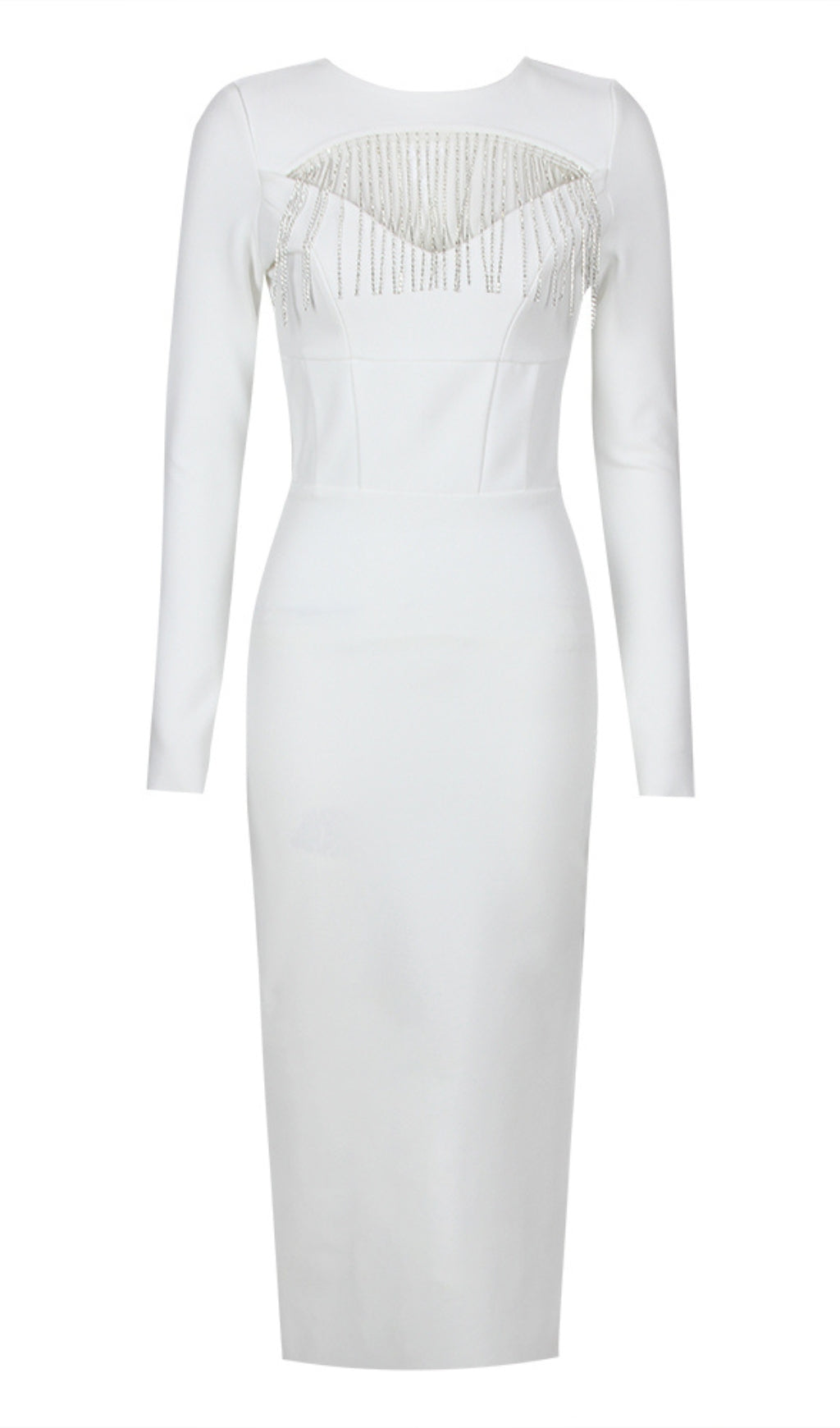 MIDIKLEID MIT QUASTENAUSSCHNITT IN WEISS