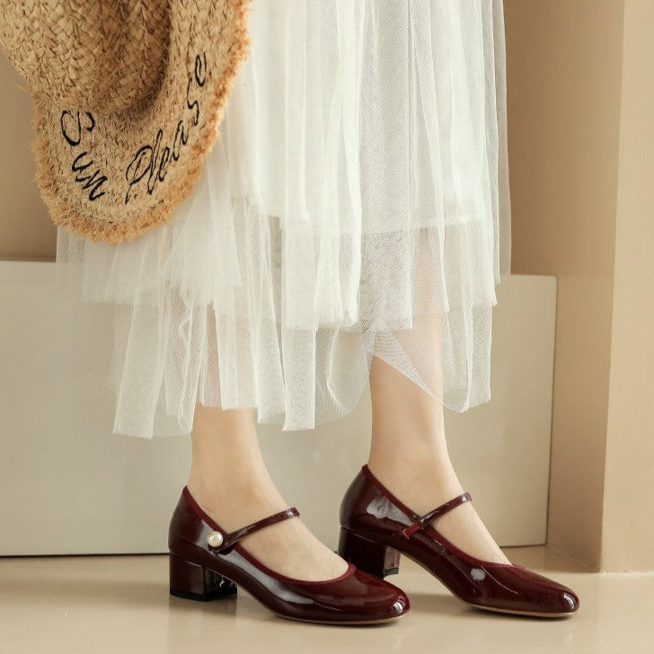 Zapatos Mary Jane con perlas clásicas, talla grande