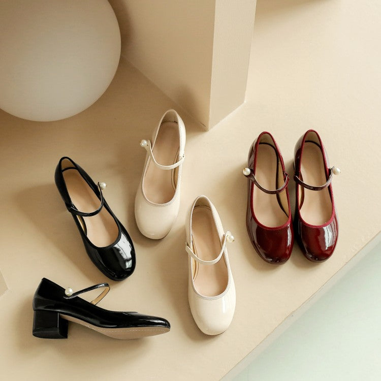 Zapatos Mary Jane con perlas clásicas, talla grande