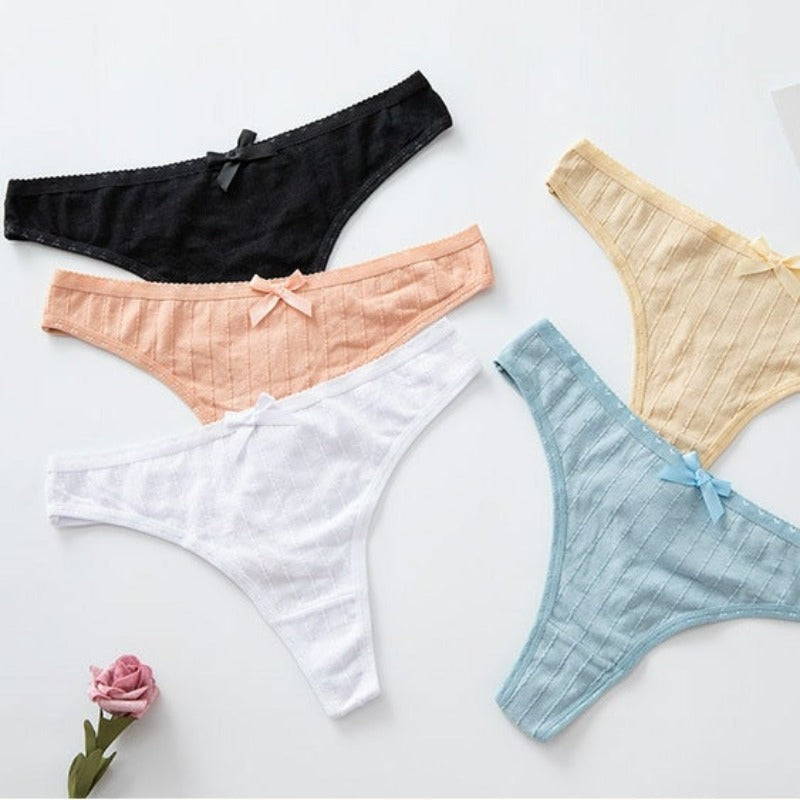 5er-Pack Höschen-Sets mit Rippenmuster und Schleife