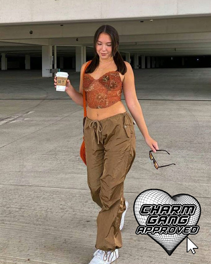 Aprikosenblatt-Korsett-Camisole mit Spitzenbesatz