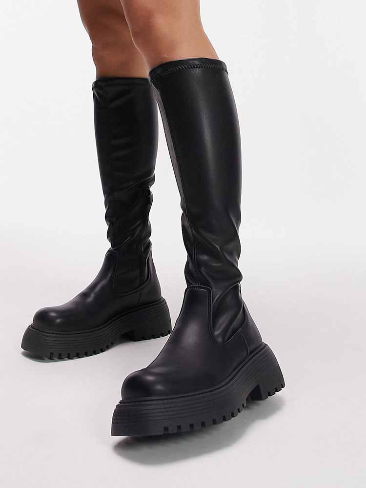 PU Leather Flat Heel Boots