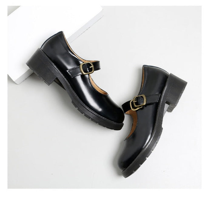 Mary Janes Schuhe, klobige Uniform-Abendschuhe aus Leder
