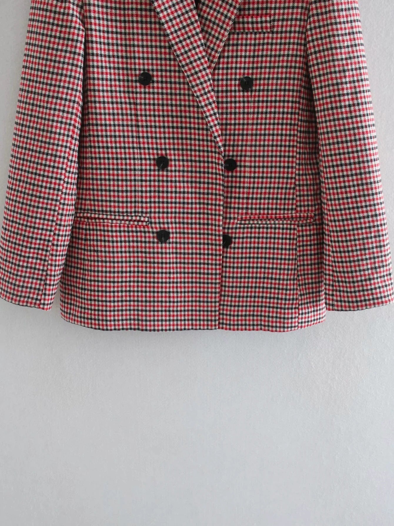 Blazer Revers Karo Tasche Knopf Blazer