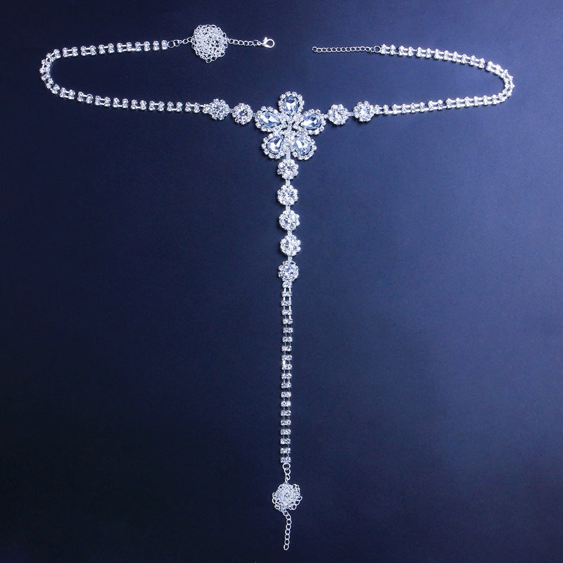 Sexy gelbe, blumenförmige Strass-Höschen-Körperkette XG2189 (für alle Größen geeignet)