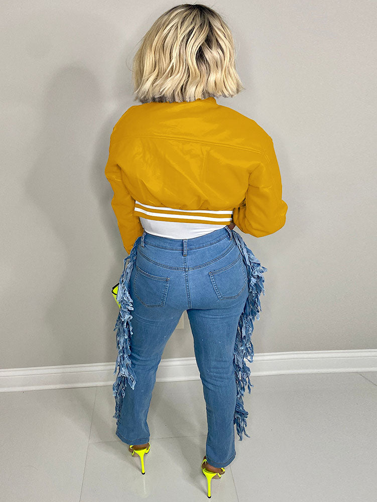 Lässige Retro Varsity Crop Baseballjacken