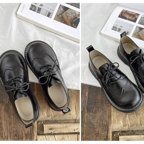 Zapatos retro con cordones y suela gruesa para mujer, de cuero británico, estilo muñeca de cabeza grande, Mori Girl