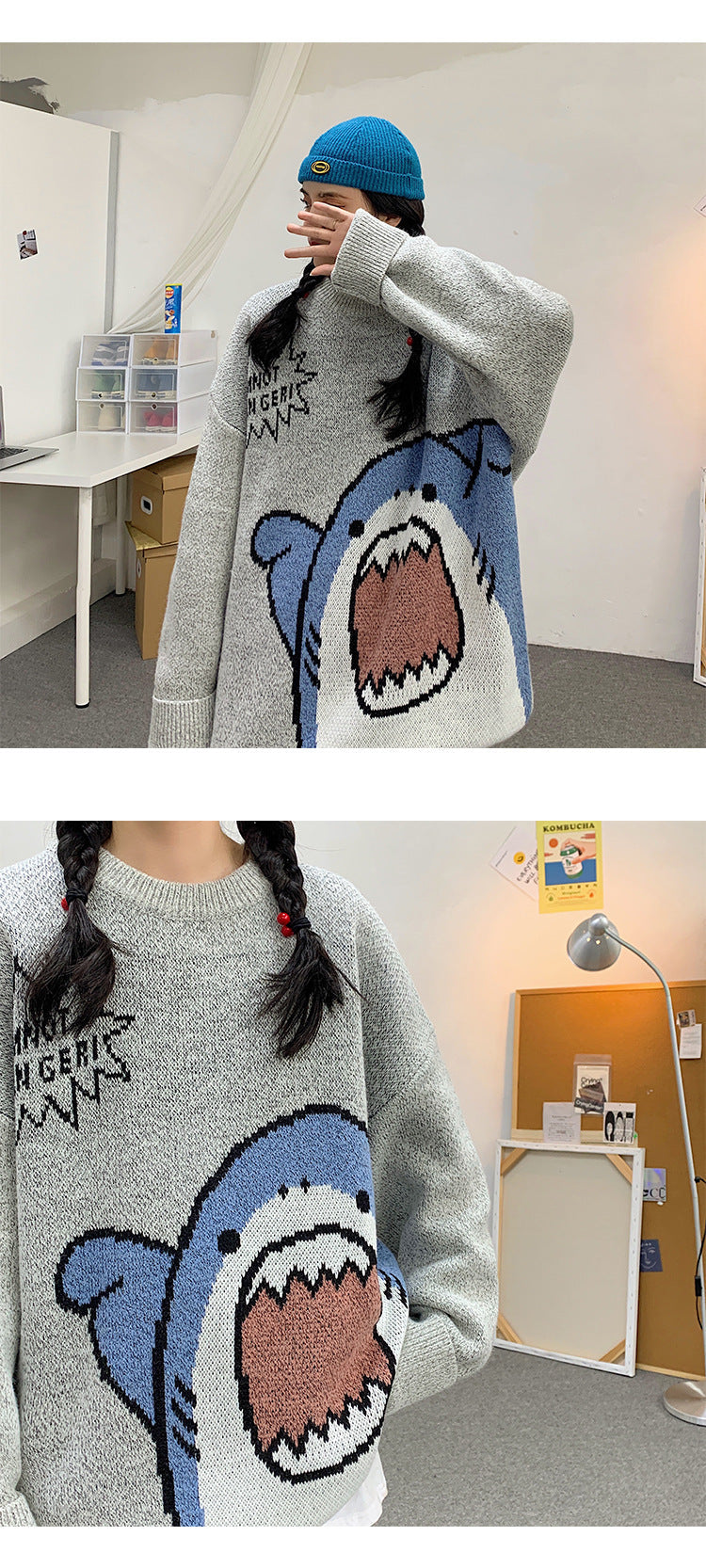 Strickpullover mit Hai-Klatschmuster