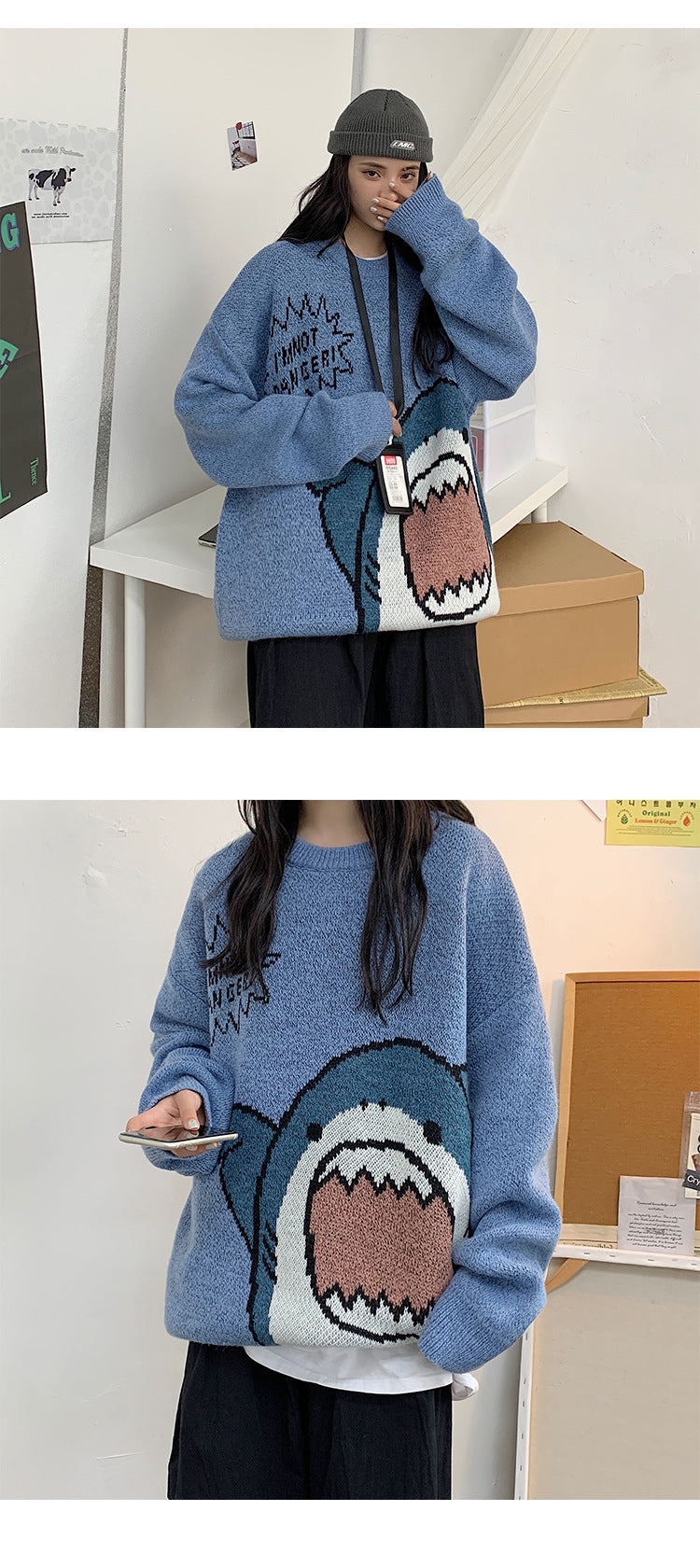 Strickpullover mit Hai-Klatschmuster