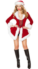 Avidlove Dessous für Bodysuit mit Druckknopfverschluss im Schritt, Weihnachtsmannkostüme, tiefer V-Ausschnitt, Boudior-Outfits mit Bügel und Gürtel