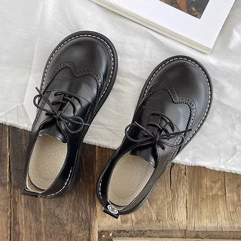 Zapatos retro con cordones y suela gruesa para mujer, de cuero británico, estilo muñeca de cabeza grande, Mori Girl