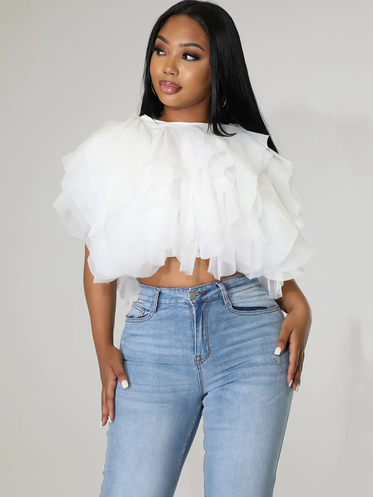 Chiffon-Crop-Tops mit gestapelten Rüschen