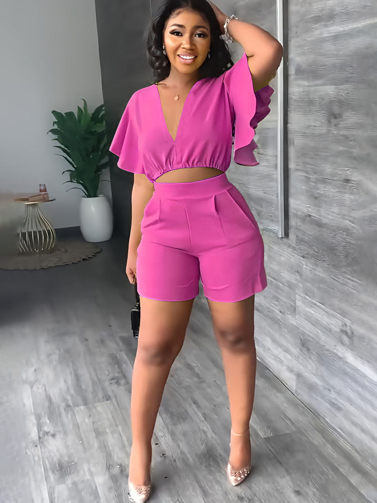 Zweiteilige Crop-Top-Shorts-Sets