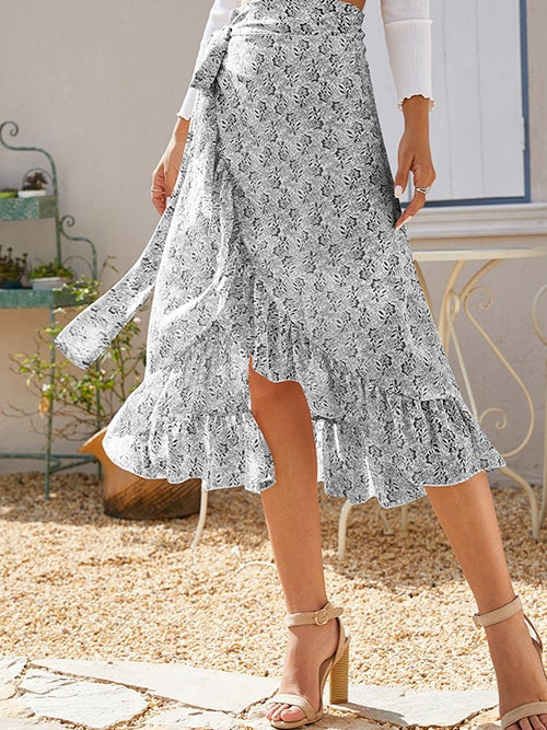 Ditsy Floral Tie Side High Low Skirt