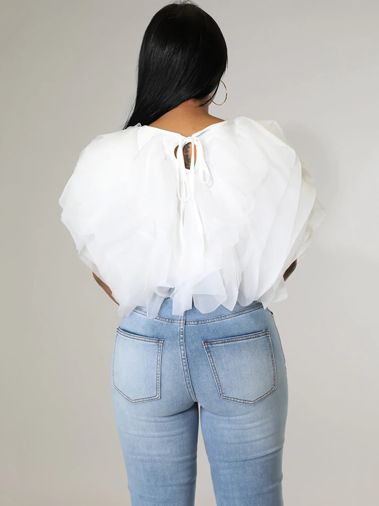 Chiffon-Crop-Tops mit gestapelten Rüschen