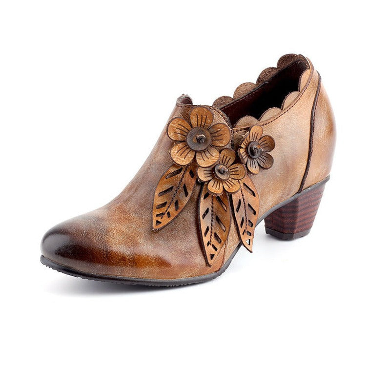 Botas de tacón de piel auténtica, estilo bohemio, estilo vintage