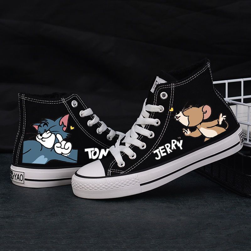 Zapatos de lona con estampado de dibujos animados de gato y ratón 