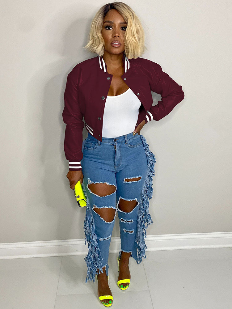 Lässige Retro Varsity Crop Baseballjacken