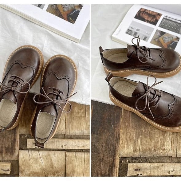 Zapatos retro con cordones y suela gruesa para mujer, de cuero británico, estilo muñeca de cabeza grande, Mori Girl
