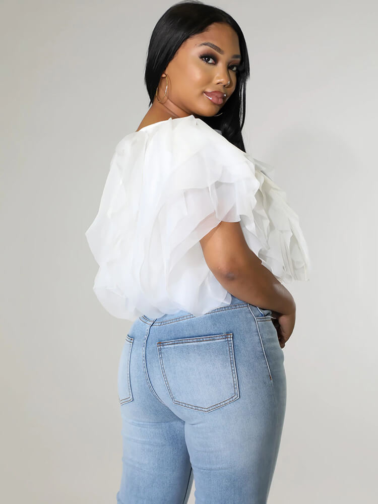 Chiffon-Crop-Tops mit gestapelten Rüschen