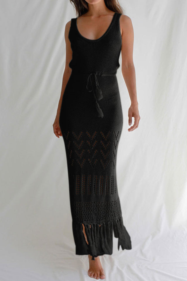 Häkelstrick-Überwurfkleid mit Quastensaum